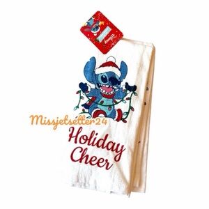 NWT DISNEY STITCH CHRISTMAS SET OF 2 KITCHEN TOWELS